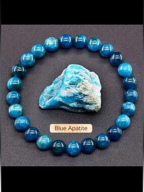Natural Stone Handmade Blue Apatite Beaded Stretch Bracelet 6mm